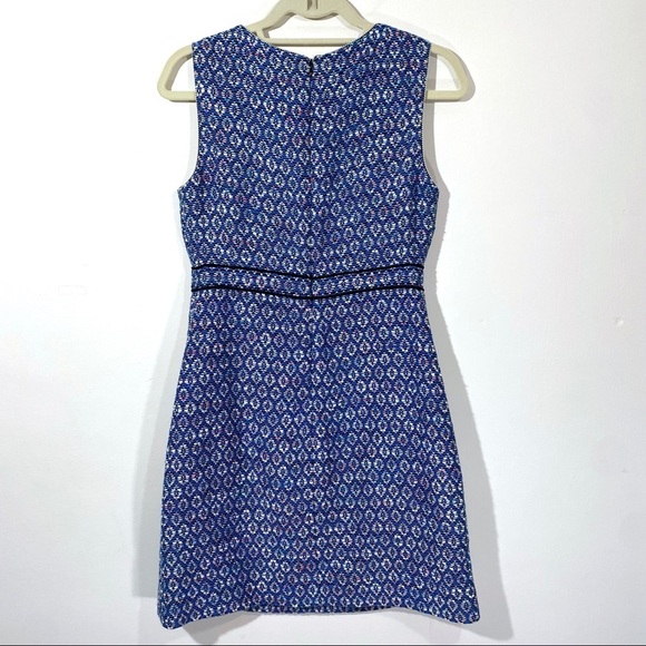 Diane Von Furstenberg Leelou Blue Tweed Metallic Sheath Dress 4 - Picture 4 of 7